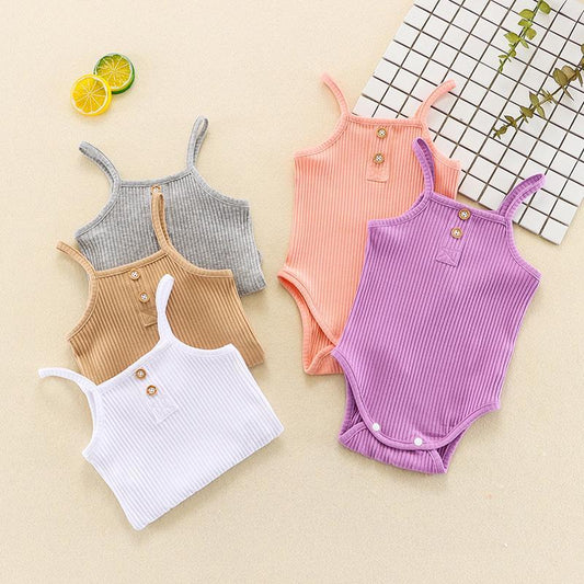 Baby Summer Clothing Newborn Baby Girl Solid Clothes Knitted Vest Crop Tops Vest Shorts Pants Ribbed Outfit