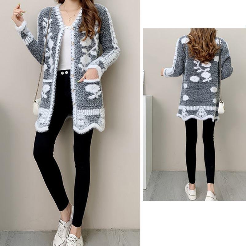 Cardigan Sweater Women's Knitted Sweater Jacket Spring and Autumn Sexy Mid-length Slim-fit Imitation Mink Jacket