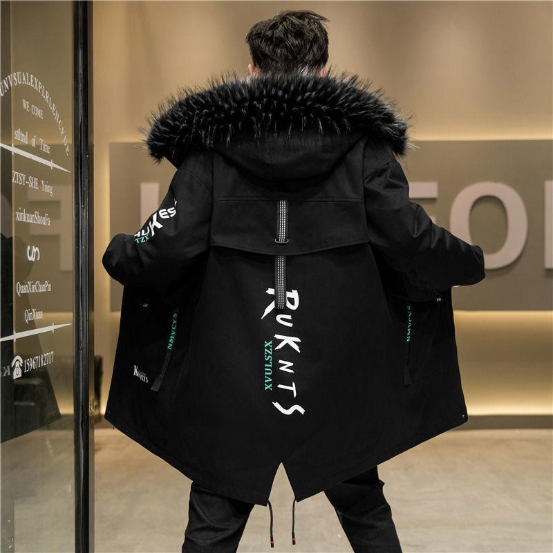 Men's Mid-length Plus Velvet Padded Parker Winter Fashion Trend Cold-proof Cotton Coat