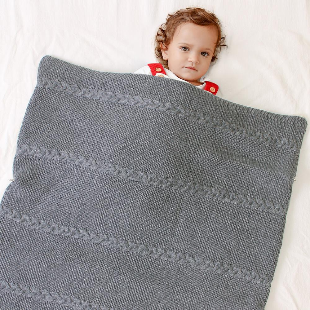 Baby Sleeping Bag Envelopes Winter Infant Stroller Sleepsacks Solid Tthick Warm for Newborn Swaddle Wrap 75*35cm Knitted Blanket