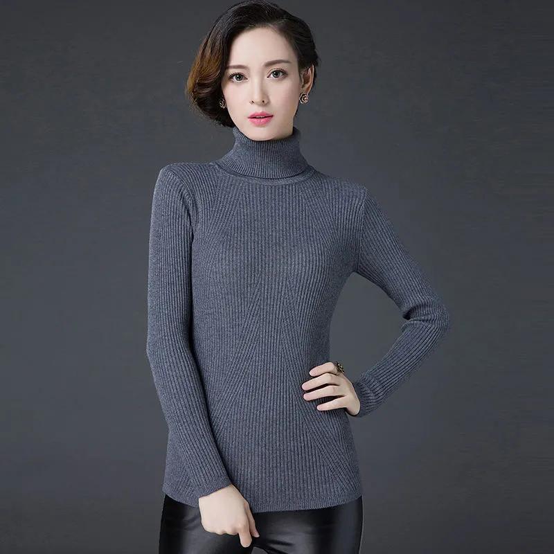 Women Turtleneck Sweater Autumn Winter Slim Plus Size Black Lady Pullover Sweaters Slim Knitted Jumper