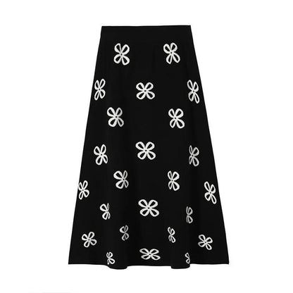 Small Fragrance Thick Knitted Skirt Female High Waist Was Thin Autumn and Winter Long Wild A-line Skirt Large Swing Skirt