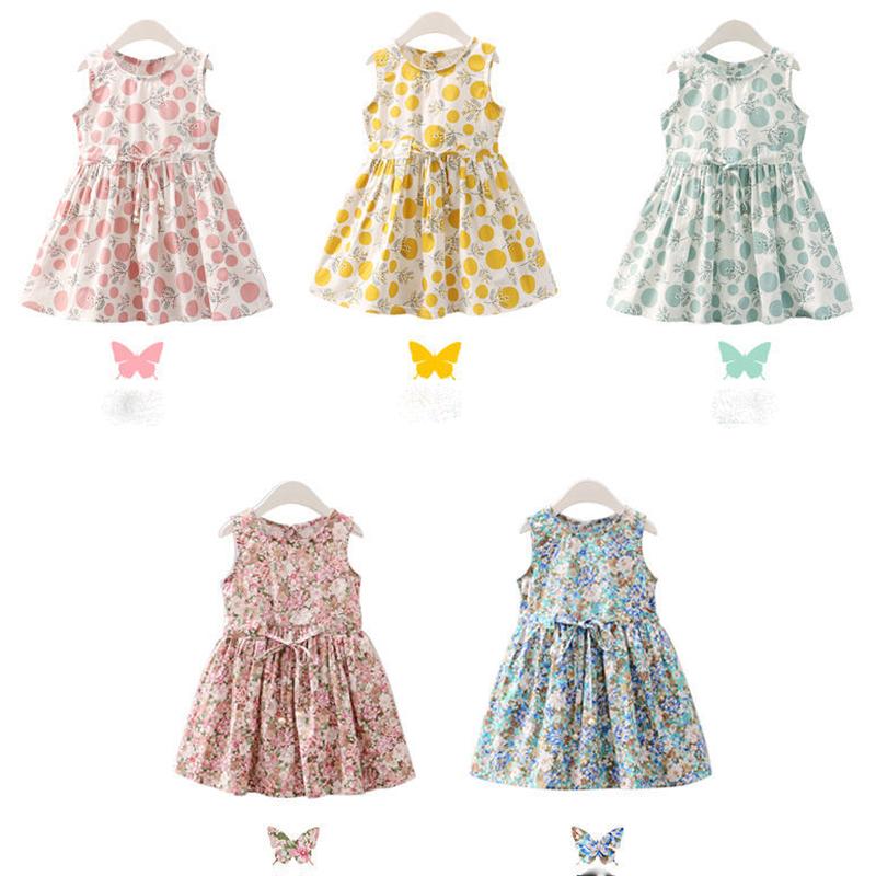 2PCS/Set Girls Dress +Hat Cotton Comfortable Children's Dress Summer Dress Floral Girls' Sleeveless Dress For Children