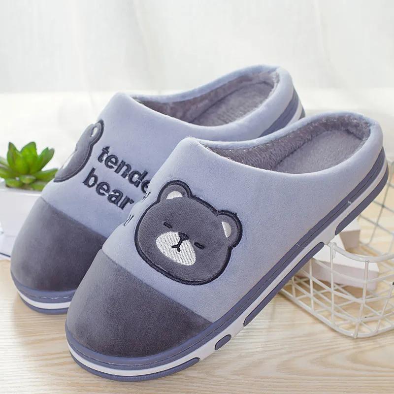 Winter Slippers Women Pink Plus Size Cotton Shoes Home Non Slip Slides Thick Fleece Warm Winter Men Slippers Black Blue