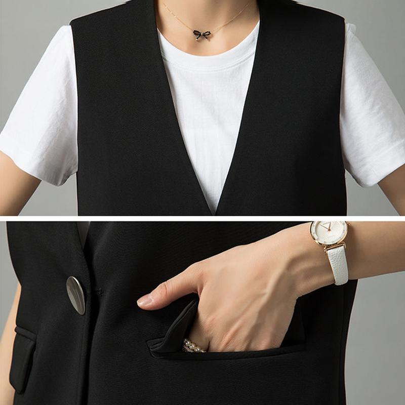 Women's Thin Suit Waistcoat Sleeveless Jacket Ladies Casual Single Button V-neck Short Suit Jacket Straight Vest Women's Suit Vest