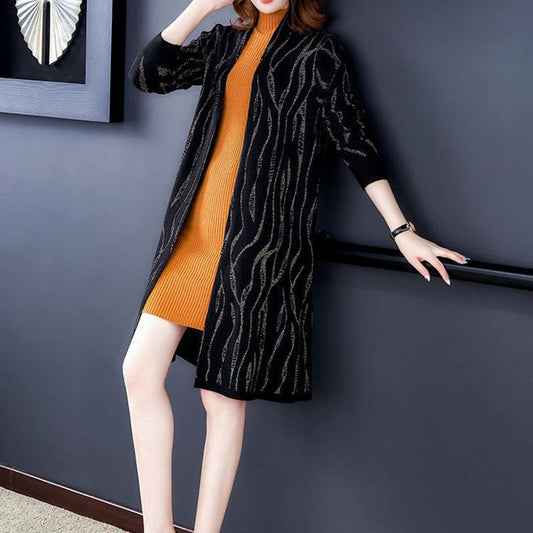 Autumn and Winter Knitted Long Sweater Long Sleeve Loose Cardigan Skirt with Middle-aged Ladies Jacket