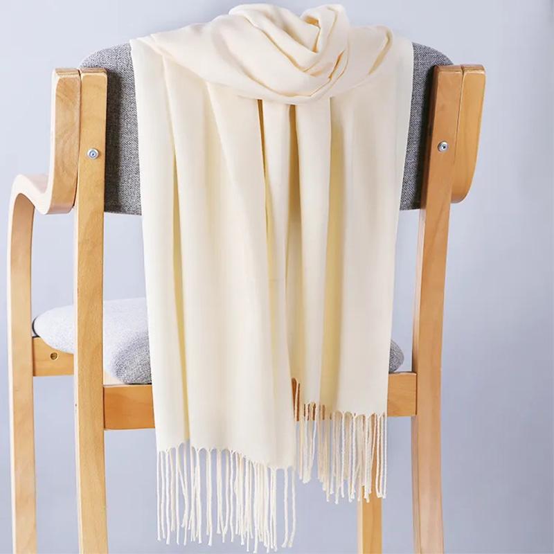 Women's Autumn and Winter Solid Color Scarf Imitation Cashmere Thick Warm Scarf Shawl Dual-use Korean All Match Bib Wrap Shawl Long Tassel Neckchief