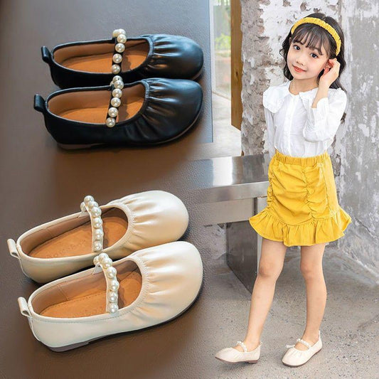 Girls' Leather Shoes Little Girls Western Style Princess Shoes Spring and Autumn Small Fragrance Children's Soft-soled Baby Peas Shoes