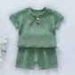 Baby Suit Leisure Sports Girls Boys T-shirt + Shorts Suit Pajamas Children's Clothing Two Piece Set Pleated Thin Summer Suit