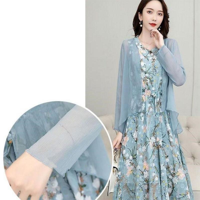 Two-Piece Chiffon Dress Women's Belly Cover Long Skirt Top Sun Coat Skirt