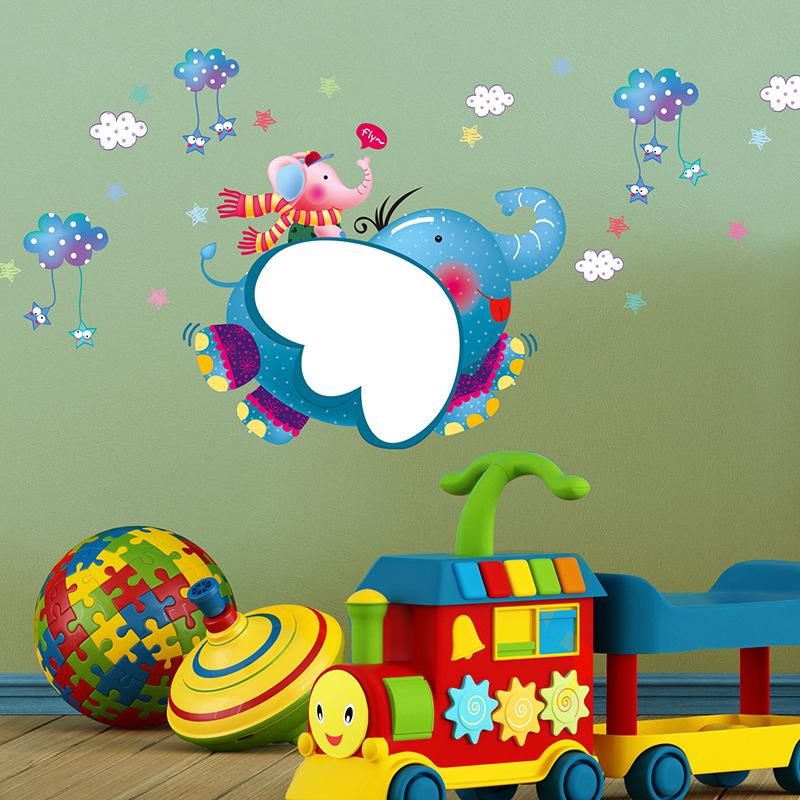 Cute little flying elephant children's bedroom kindergarten creative background wall stickers