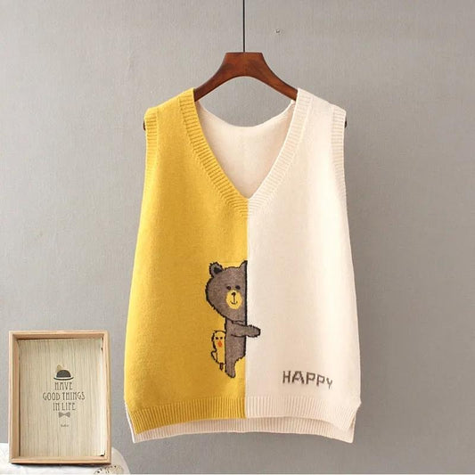 Autumn Knit Vest Women's V-neck Pullover Loose Inside and Outside Wear Sleeveless Waistcoat Sweater Vest