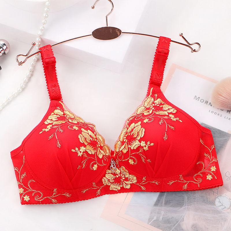 High-quality Small-chested Gather Bra Women's Underwear Thin Section No Steel Ring Bra Embroidery Breast Adjustment Breathable Beauty Back Bra