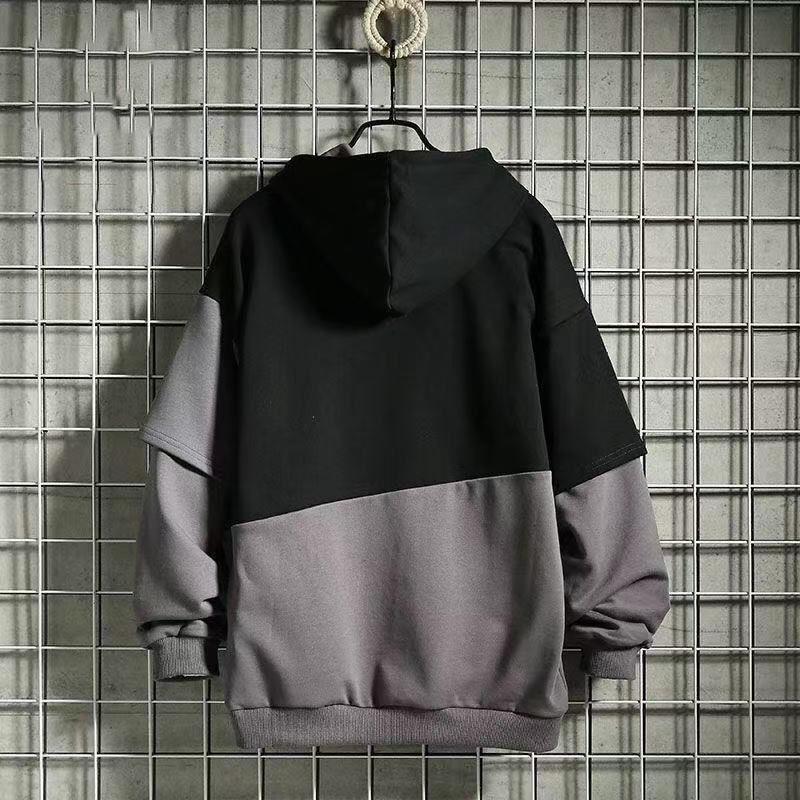 Spring and Autumn Sweater Men's Thin Hip-hop Loose Tooling Pocket Color Matching Hooded Pullover Jacket Men's Sweatshirt