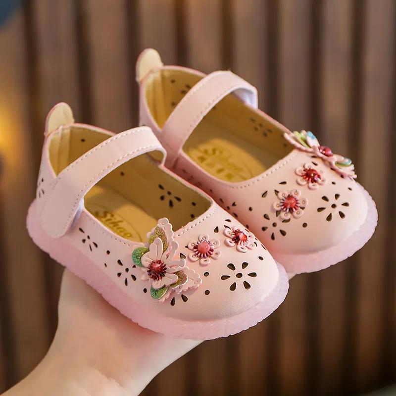 Spring and Autumn Girls' Leather Shoes Hollow Student Net Red Princess Shoes Baby Children's Dance Shoes Children's Single Shoes