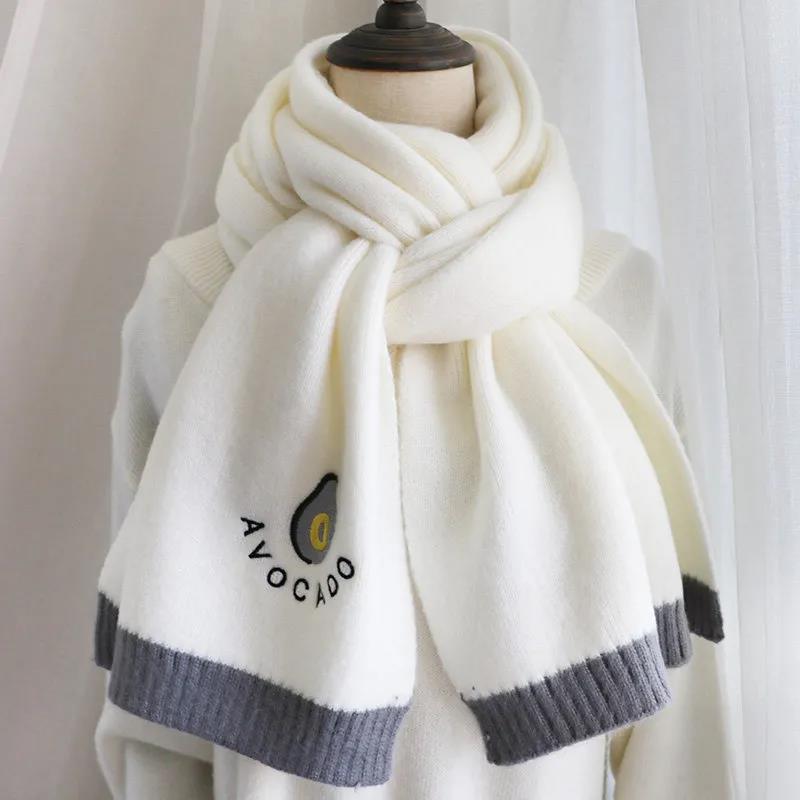 Winter Wool Scarf Korean Version of Wild Embroidery Scarf Thick Warm Wool Knitted Scarf Shawl for Women