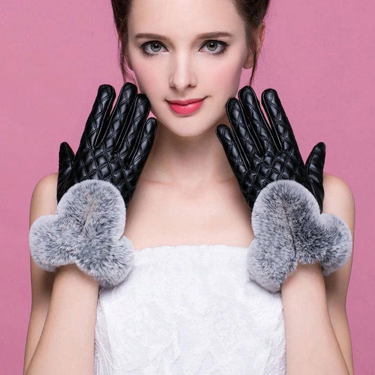 Windproof gloves Winter Warm Leather gloves Thick gloves Woman fashion gloves Plush Cotton gloves