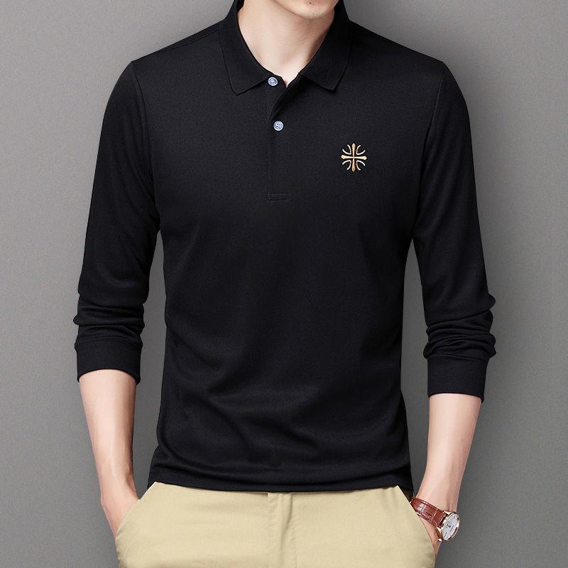 Autumn and Winter Long-sleeved Polo Shirt Embroidery Lapel T-shirt Loose and Comfortable Top Suitable for Young and Middle-aged Men