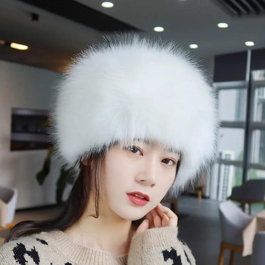 Winter Hollow Top Hat Fur Thickened Imitation Fox Fur Hat Ring Protection Cold Warm Hat for Women