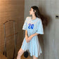 T-shirt Dress Mid-length Women's Summer Waist Waist Was Thinner Drawstring Loose Leisure Sports Style Short Dress