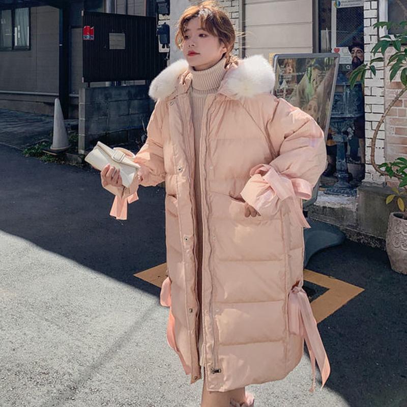 Women's Mid-length Down Jacket Winter Korean Loose Cotton Clothes Casual Hooded Padded Jacket Quilted Jacket