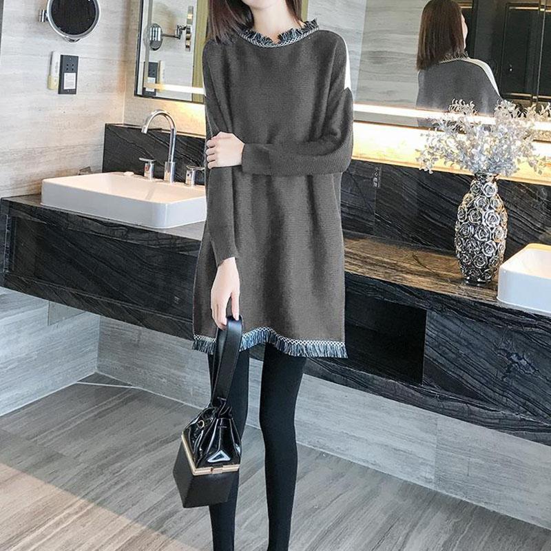 Autumn and Winter Knitted Dress Mid-length Loose Bottoming Shirt Fashion Simple Women's Sweater Skirt