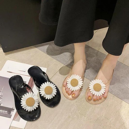 Flip-flops Women Wear Small Daisies In Summer All-match Ladies Flat-bottom Beach Sandals and Slippers Casual Sandals for Bathing At Home