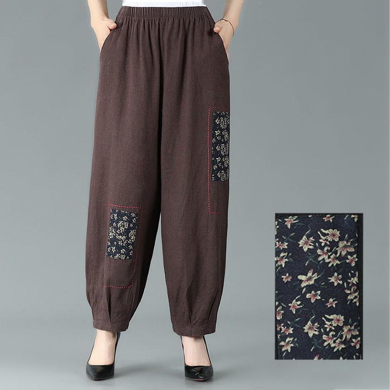 WTEMPO Summer Cotton Linen Embroidered Women's Pants Mother National Style Retro Casual Loose Large Size Bloomers Pants