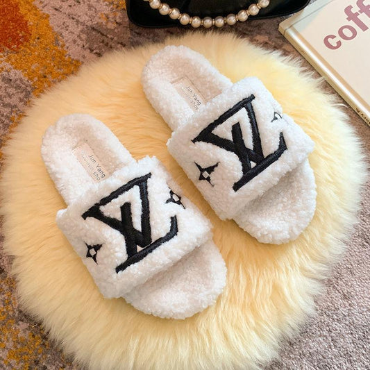 Ladies Cotton Slippers Plush Slippers Fall Winter Fashion Outer Wear All-match Flat Flat Shoes