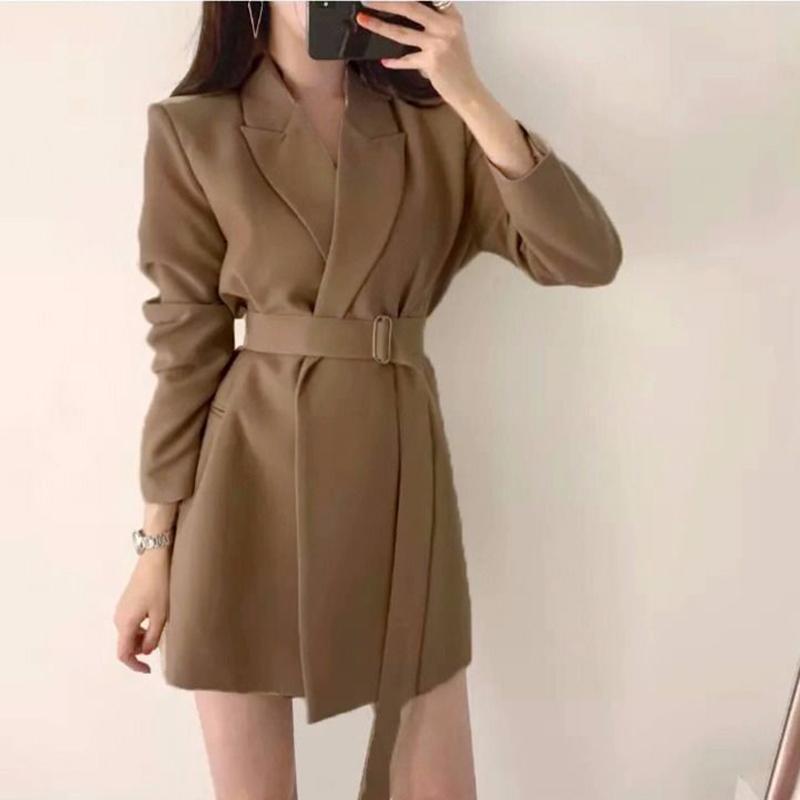 Women's Suit Jacket Korean Style Lace-up No Buckle Spring  Autumn Loose Casual Season Jacket Small Suit