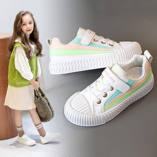 White Shoes Children's Sports Shoes Children Color Shoelace Board Shoes Korean Version Boys and Girls Casual Shoes