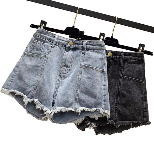 WTEMPO Big Pocket Washed Denim Summer Women Denim Shorts Ripped Hole Jeans High Waist Casual Shorts