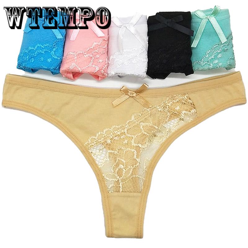 6 Piece Sexy Lace Transparent Cotton Thong Underwear Women Panties Briefs G-String Ladies