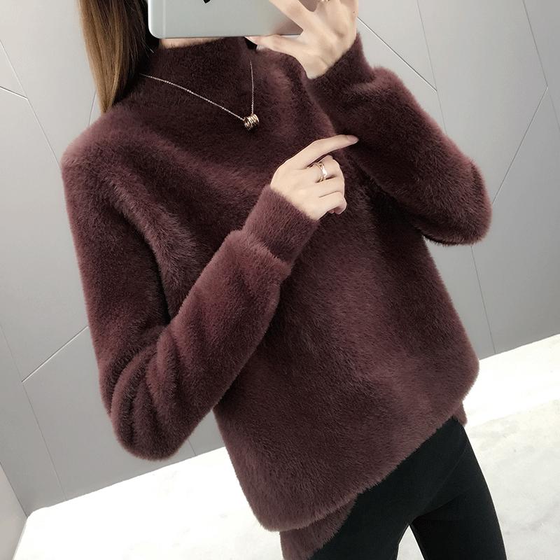 2019 Fashion Cashmere Blended Knitted Sweater Women Tops Autumn Winter Turtleneck Pullovers Female