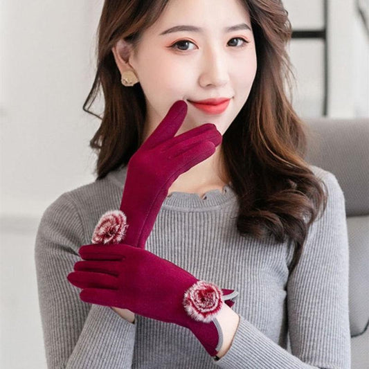 Trend fashion gloves Plush Cotton gloves Windproof gloves Winter Warm gloves Leather gloves Woman