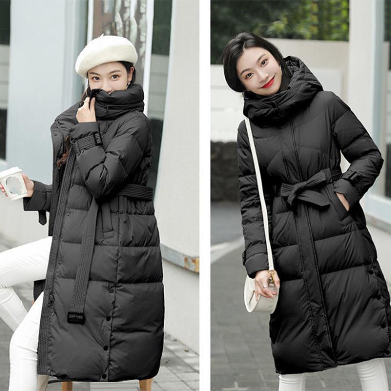 Women's Mid-length Down Jacket Winter Korean Loose Cotton Clothes Casual Hooded Padded Jacket Quilted Jacket