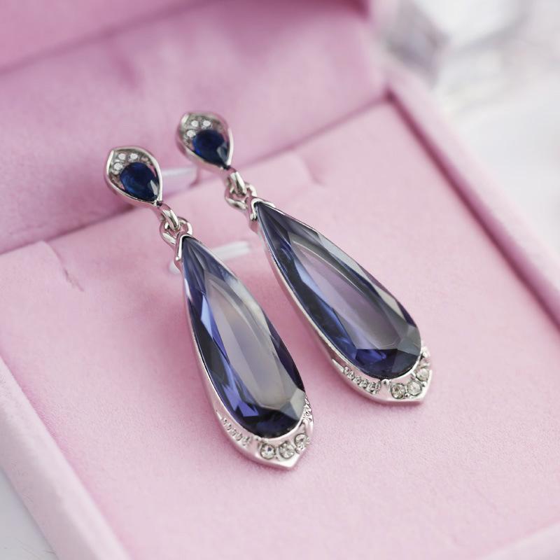 2 Kinds of Luxury Blue Water Drop Dangle Earrings Vintage Clear Zircon Hanging Earrings for Women Jewelry