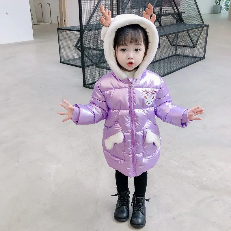 Girls' Cotton-padded Clothes Winter Clothes Rabbit Ears Hooded Jacket Children's Clothes Cute Mid-length Girls' Thicken Cotton-padded Jackets