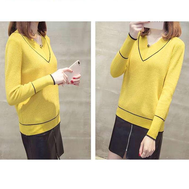 Autumn and Winter V-neck Sweater Pullover Short Loose Bottoming Shirt All-match Sweetheart Neck Female Top