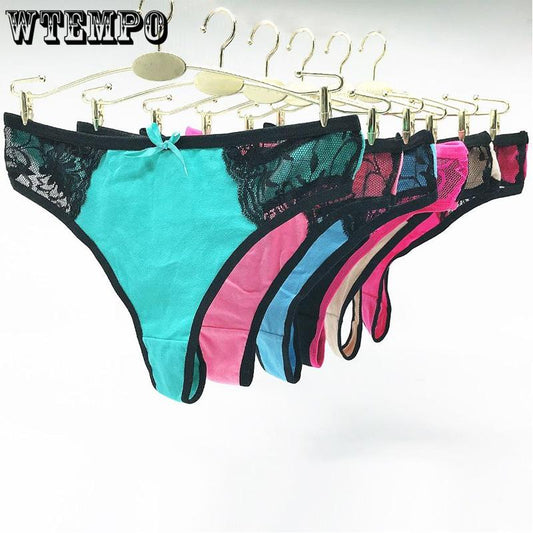 6 Pcs/Lot Fashion Brand Briefs Women's Sexy Cotton Soft Underwear Thong Panties Lace G-string