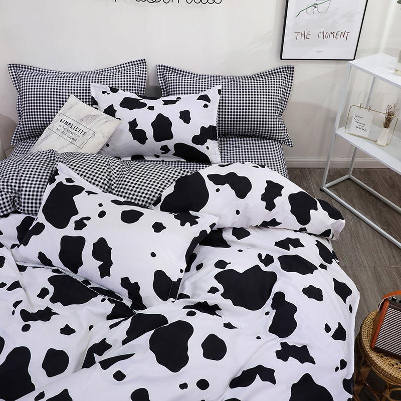 Bedding Set Leaf Printed Bed Linen Sheet Plaid Duvet Cover Single Double Queen King Quilt Covers Sets Bedclothes