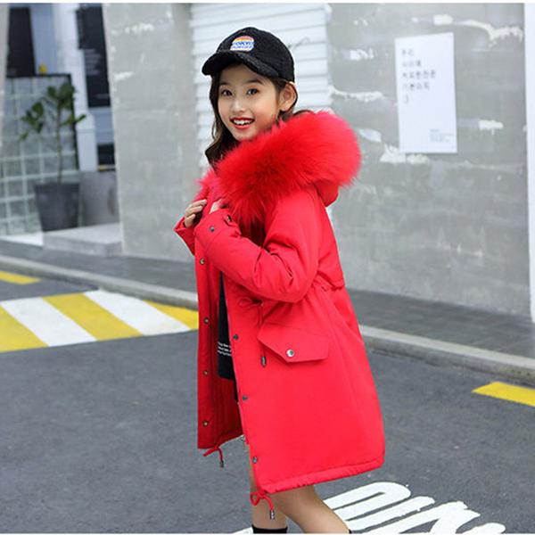 Winter Girls' Cotton-padded Clothes Thick and Velvet Pike Clothing Fashion Mid-length Kids Winter Parkas