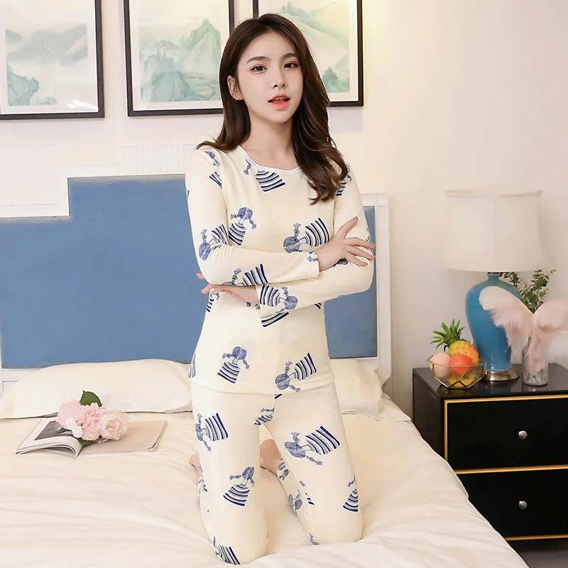 Autumn and Winter Thermal Underwear Female Student Suit  Body Slimming, Autumn Clothes Long Trousers Bottoming  Plus Velvet Thin Two-piece Suit