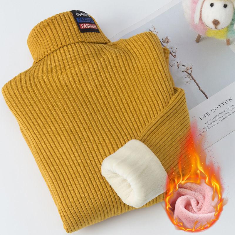 4T-15T Pure Color Winter Boy Girl Kid Thick Knitted Bottoming Turtleneck Shirts Solid High Collar Pullover Sweater