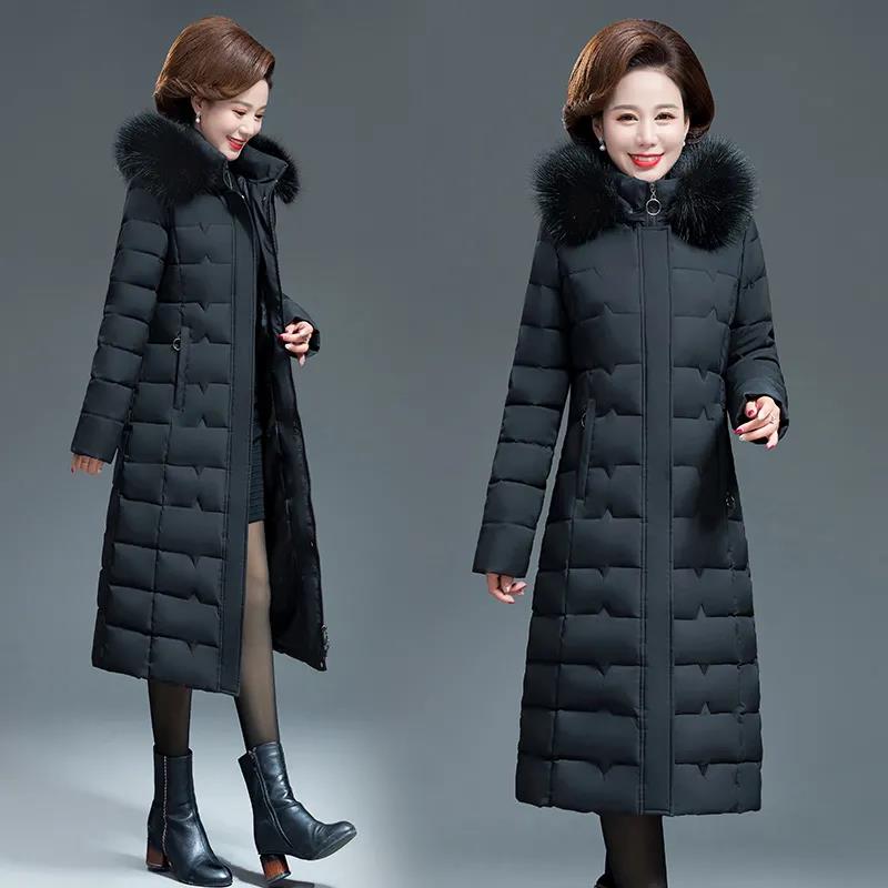 Women's Mid-length Down Jacket Winter Korean Loose Cotton Clothes Casual Hooded Padded Jacket Quilted Jacket