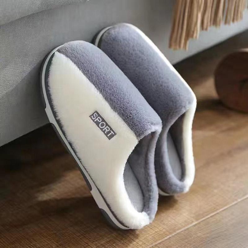 Cotton Slippers Men's Winter Plus Size Home Indoor Warm Thick Bottom Plus Velvet Non-slip Plush Slippers