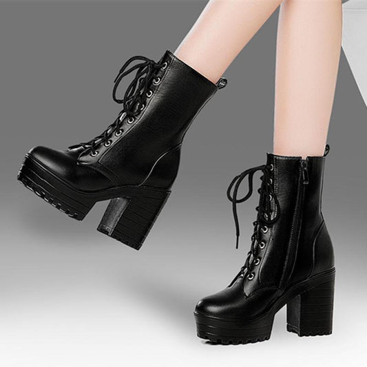 Women's Shoes Autumn Winter High-heeled Martin Boots British Style Women's Boots Ankle Boots 34-43