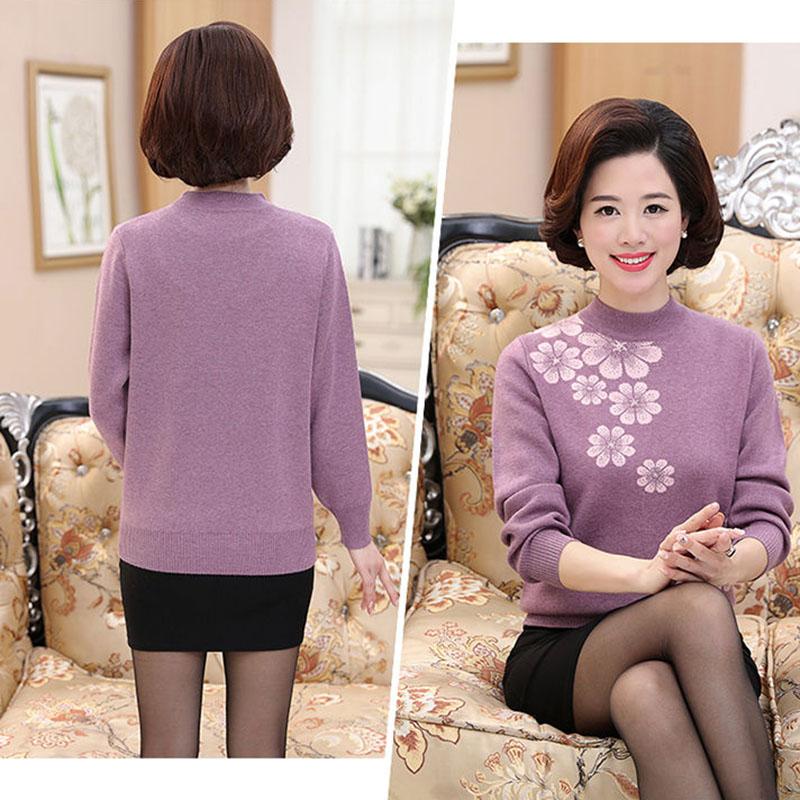 Autumn and Winter Half High Neck Knitted Bottoming Shirt Thick Warm Loose Top Middle-aged Women Plus Size Sweater