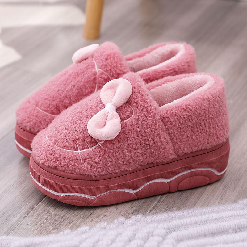 High-heeled Cotton Slippers Female Bag with Thick-soled Cute Cat Plush Slippers Winter Warm Cotton Shoes for Casual Wear