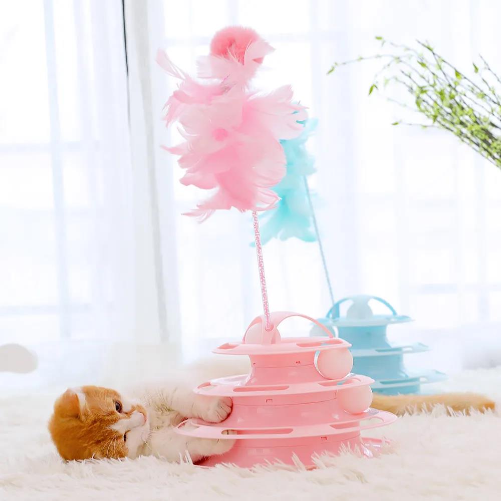 Pet Cat Toy Funny Cat Turntable Cat Supplies Pet Training Amusement Plate Interactive Toys Cat Turntable Intellectual Track Tower Funny Toy